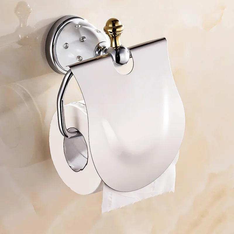 

Europe Antique Gold Toilet Paper Holder Stone With Diamond Tissue Holder Roll Holder solid Brass Bathroom Accessories Products