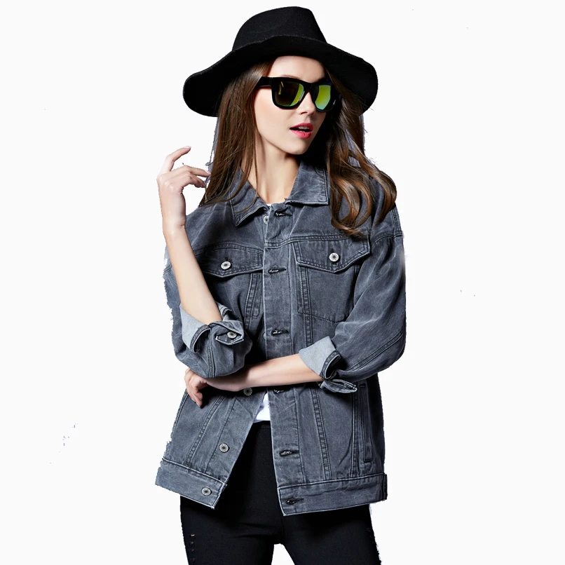 Fashion Women Slim Fit Denim Jacket Frayed Denim Coat For Lady Long