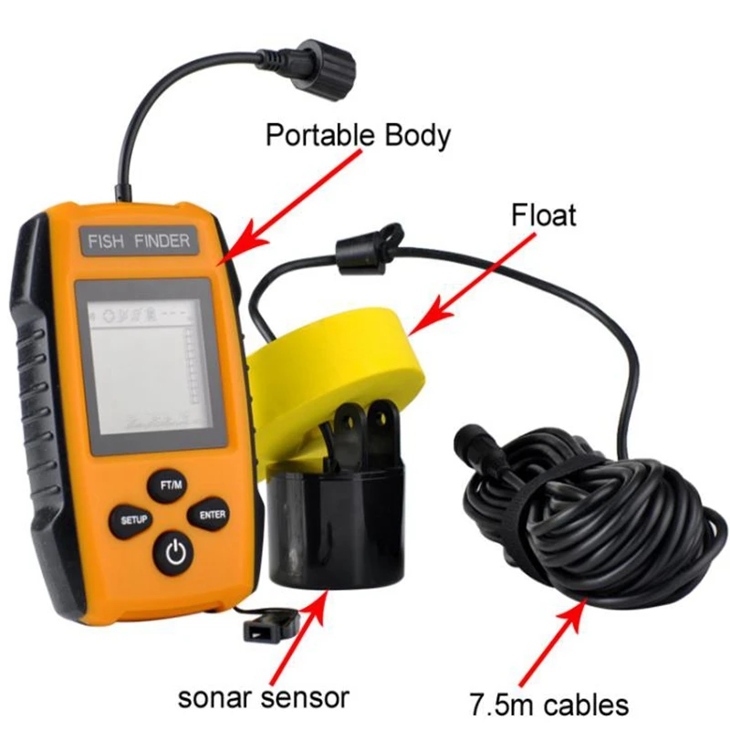

7.5M Cable Fish Finder Rechargeable Wireless Remote Sonar Sensor 45M water depth High Definition LCD Fishing Tackles