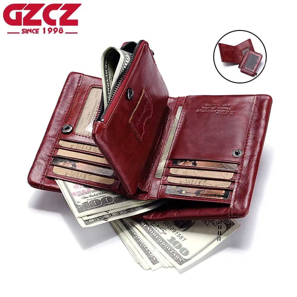 

GZCZ Women Wallet Female Zipper Design Genuine Leather Woman Walet Female Coin Purse Large Capacity Vintage Portomonee Rfid