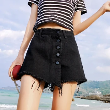 

Fashion Summer Denim Skirt Shorts Women Vintage Wide Leg High Waist Shorts Female Loose Single-breasted Short Jeans Ladies