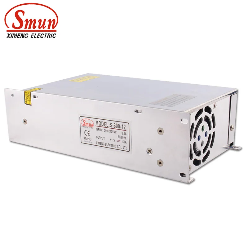 SMUN S-600-12 110 V/220VAC до 600W 12V 50A Один выход импульсный источник питания с CE ROHS для промышленного и светодиодного использования