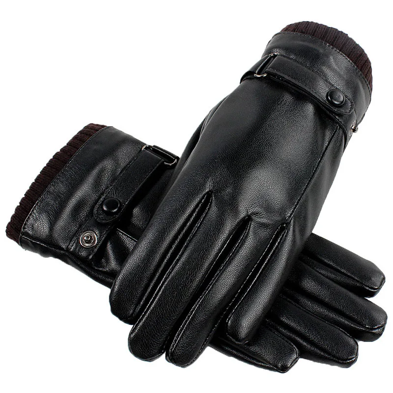 PU кожаные перчатки полный палец вязать запястья Водонепроницаемый перчатки мужские кожаные зимние варежки изысканный Сенсорный экран варежки
