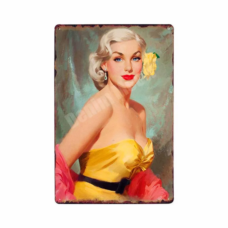 Pin Up Girl Metal Tin Signs Sexy Lady Vintage Poster Sweet Pickin Art Painting Craft Pub Bar Club Garage Home Wall Decor N292 - Color: Q