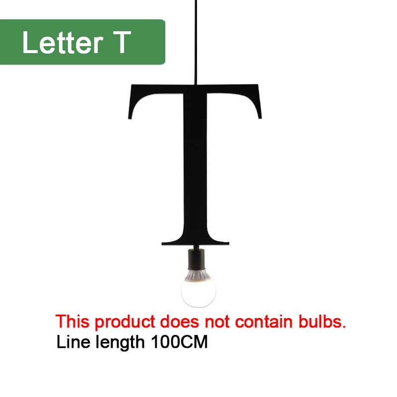 Kaguyahime подвесной светильник s E27 DIY, креативный светильник с буквенным принтом от A до Z, железный подвесной светильник 100 см, скандинавские светодиодные лампы для декора, для чердака, гостиной - Цвет корпуса: T
