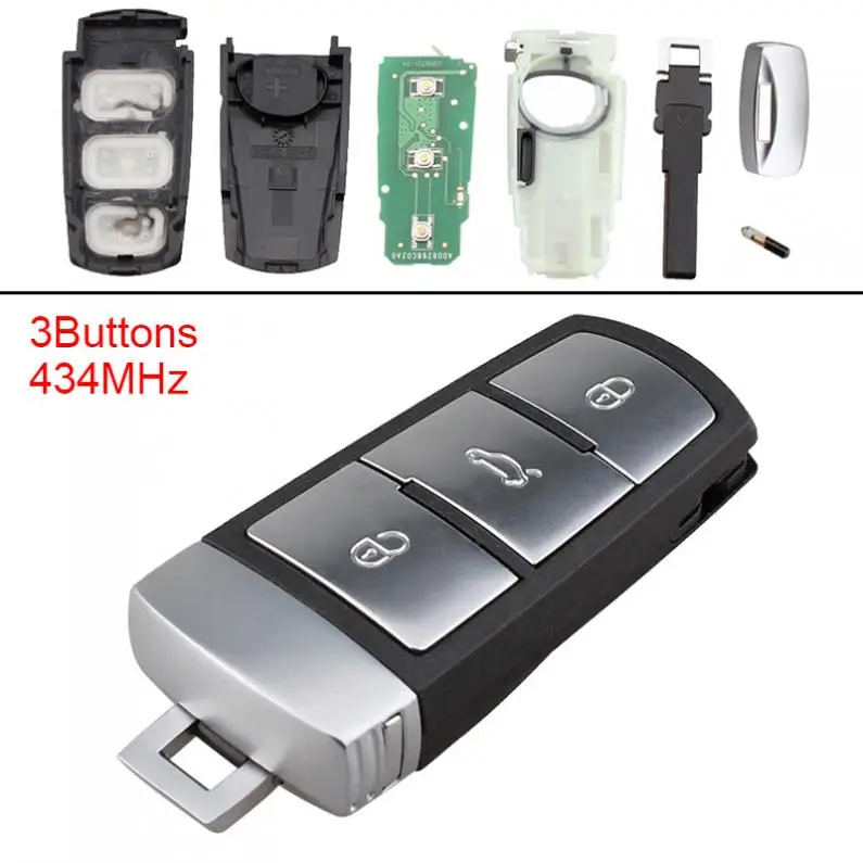 434MHz 3 Buttons Keyless Uncut Flip Car Remote Key Fob with ID48 Chip 3C0959752BA for VW Passat B6 3C B7 Magotan CC