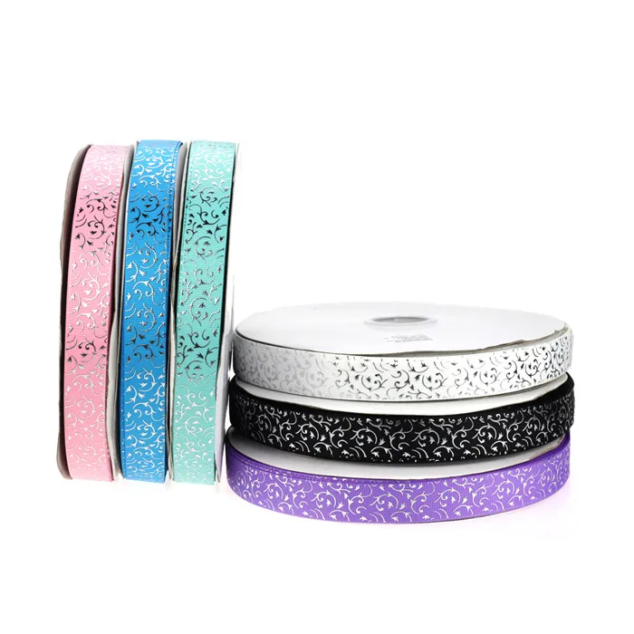 

17102526,New arrival 7/8" (22mm) 5 yards/lot hot silver flowers printed grosgrain ribbons cartoon ribbon DIY handmade materials