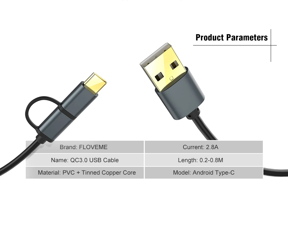 Type-C & Micro USB Cable 2 in 1 QC 3.0 Fast Charger Cable For Samsung S8 S7 S6 Edge Huawei Mate 9 P10  (8)