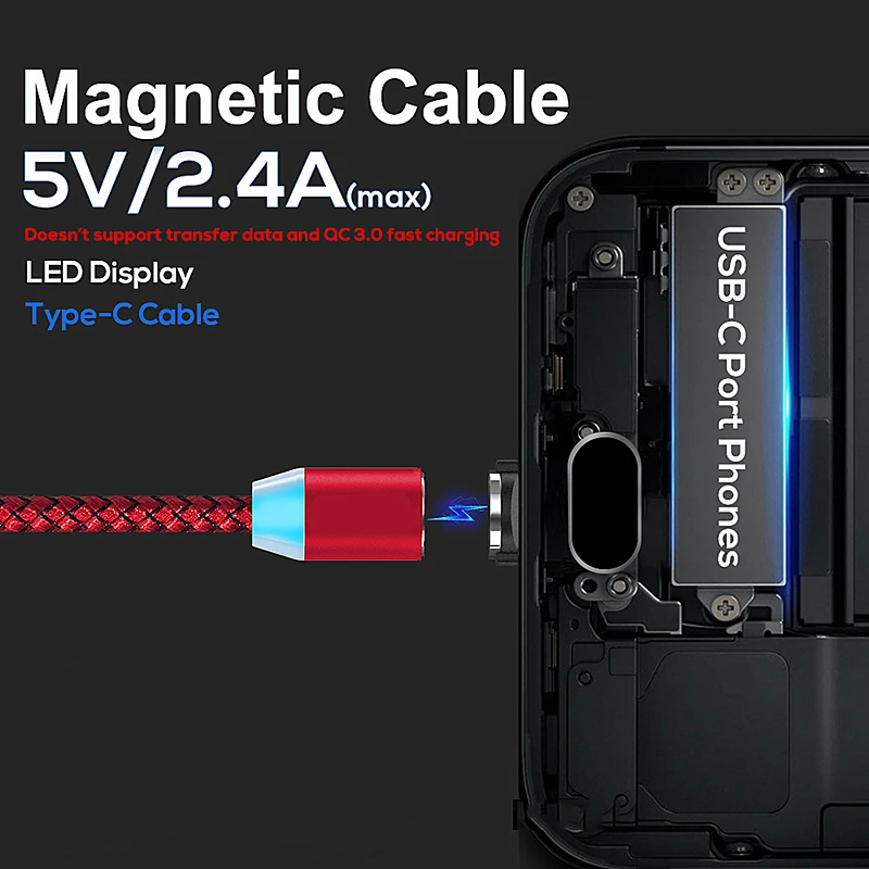 Красный магнитный кабель типа C Cabo USB Kabel для Nokia 8 Xiaomi Mi8 Mi9 LG V30 Samsung S10 S10e A7 2018