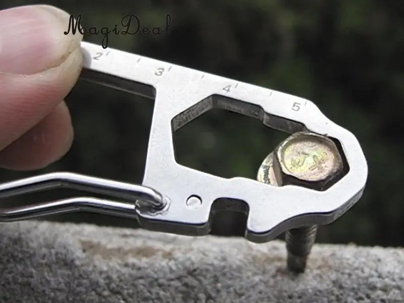 MagiDeal Multifunctional Stainless Steel Carabiner Hook Clasp Buckle w/ Scale Camping Hiking Climbing Keychain Aid Acce Silver
