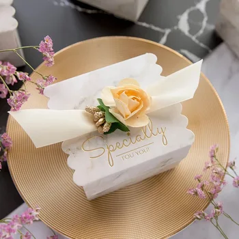 

30 Pcs Creative Baby shower Party Favor sweet flower decorated marble pattern Candy Box wedding decoration supplies Gift Box
