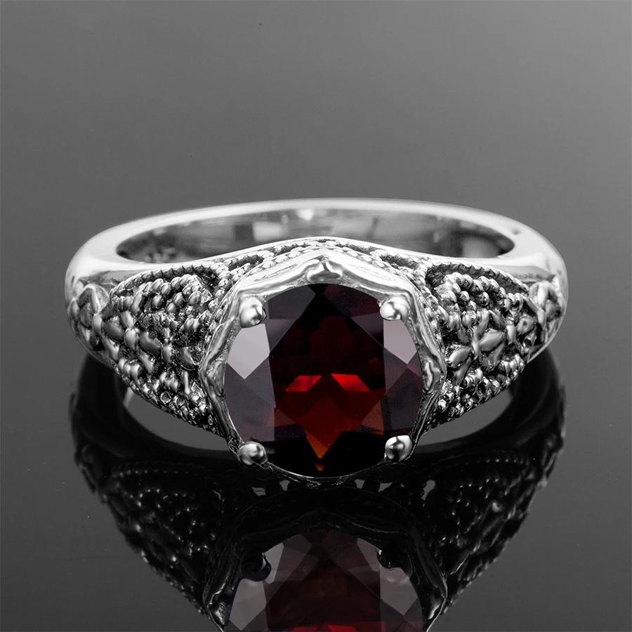 Женское кольцо из серебра 925 пробы с гранатом круглым камнем|fine jewelry|gemstone jewelry925