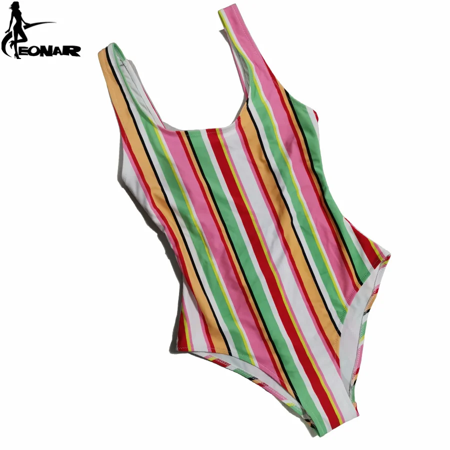 EONAR, сдельный купальник,, с принтом, в полоску, женский купальник, спортивный костюм, монокини, купальный костюм размера плюс, женский купальник - Цвет: Multicolor Striped
