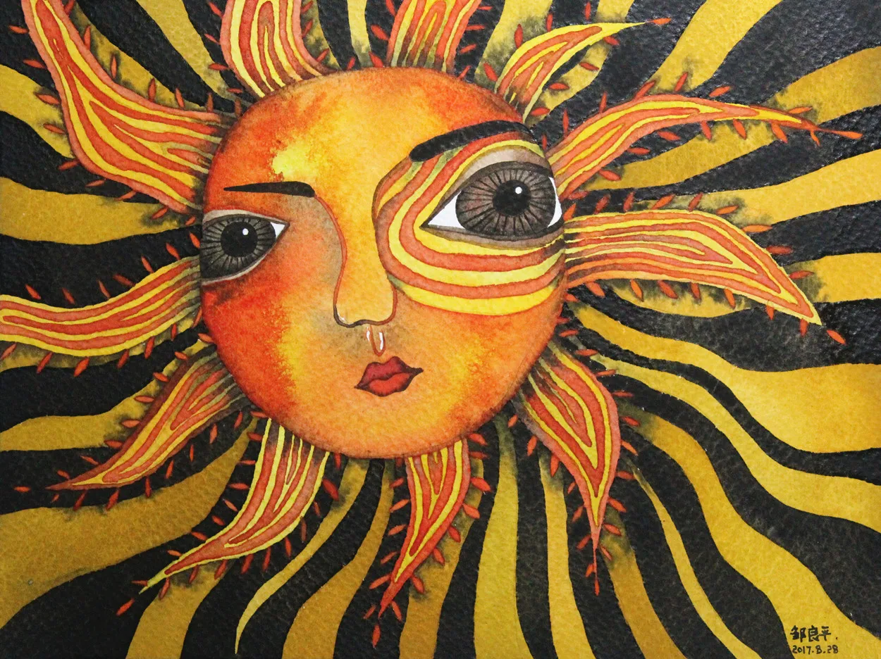 

Chinese Artist Zou Liangping's Work"Helios" Watercolor Painting Wall Pictures Garden Decor Hand Painted Art Poster Cute Modern