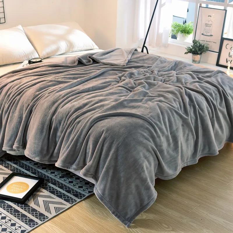 

Grey Bed Cover For A Double Bed 100% Polyester Upgraded Flannel Blankets For Adults Solid Color Fleece/Throw Blankets For Home