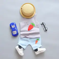 Одежда для маленьких мальчиков летняя повседневная футболка без рукавов с морковным принтом топы + шорты, костюм, модная детская одежда