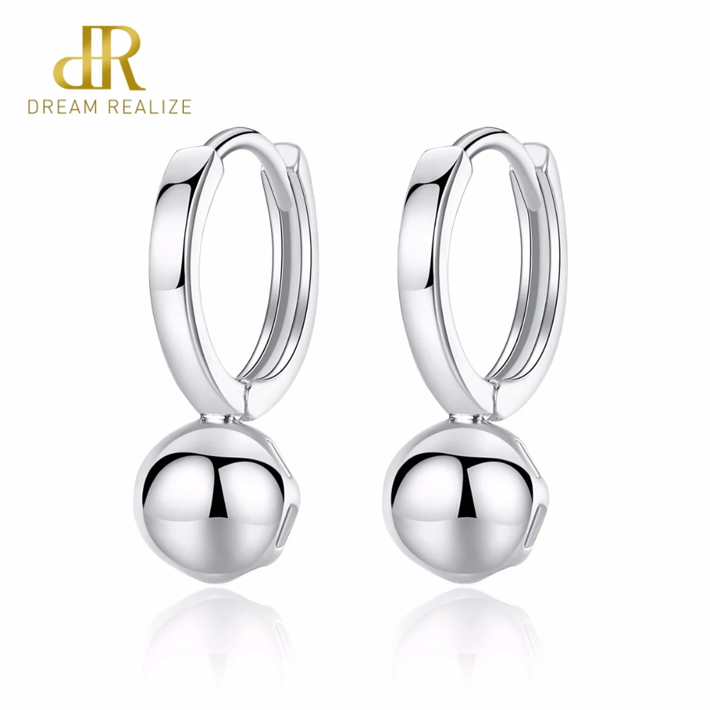 

DR Round 925 Silver Ball Hoop Earrings Real 925 Sterling Silver Vintage Ball Earrings for Women Trendy Jewelry Gift