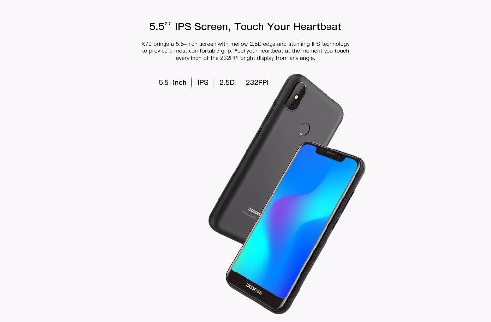 DOOGEE X70 смартфон Лицо ID 5 ''u вырез 19:9 MTK6580A четырехъядерный 2 Гб ОЗУ 16 ПЗУ двойная