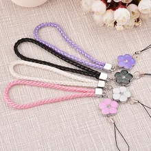 Ремни для мобильного телефона из искусственной кожи короткий тканый мобильный ремень для телефона fourleaf цветок кожа Веревка на запястье короткая Ручная Веревка Ключ браслет
