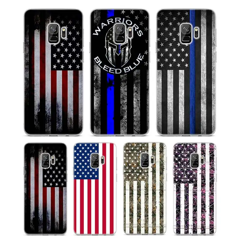 Silicone Phone Case Thin Blue Line American Flag for Samsung Galaxy M30