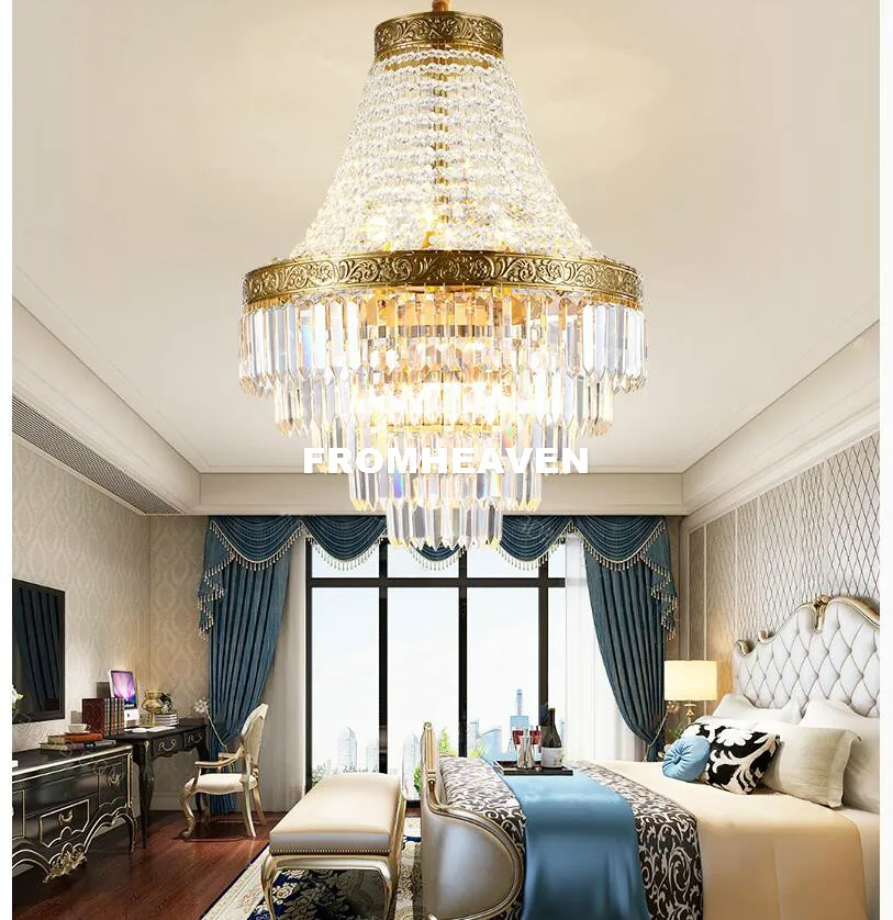 Французское Освещение Современная Империя Латунь золотая хрустальная люстра