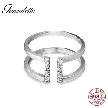

High Quality 925 Sterling Silver Cubic Zircon Parallel Bar Ring Minimalist CZ Simple Ring Open 2 Line Bar woman Ring gift ZK30