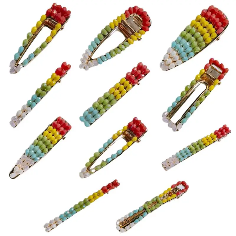 

Korean Womens Gradient Rainbow Colored Duckbill Hair Clip Imitation Crystal Water Drop Long Strip Hairpins Side Bangs Barrettes