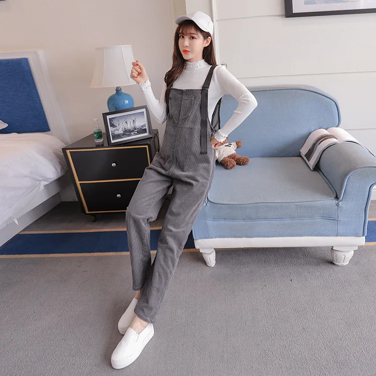 Loose Maternity Pants Warm Pregnant Trousers Strap Belt Bib Pants for Pregnancy Women Winter Casual Overalls Jumpsuits Plus Size