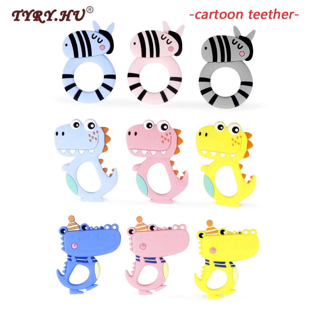 

TYRY.HU 1pc Cartoon Dinosaur Zebra Crocodile Animal Silicone Loose Beads Food Grade Baby DIY Teething Necklace Jewelry Making