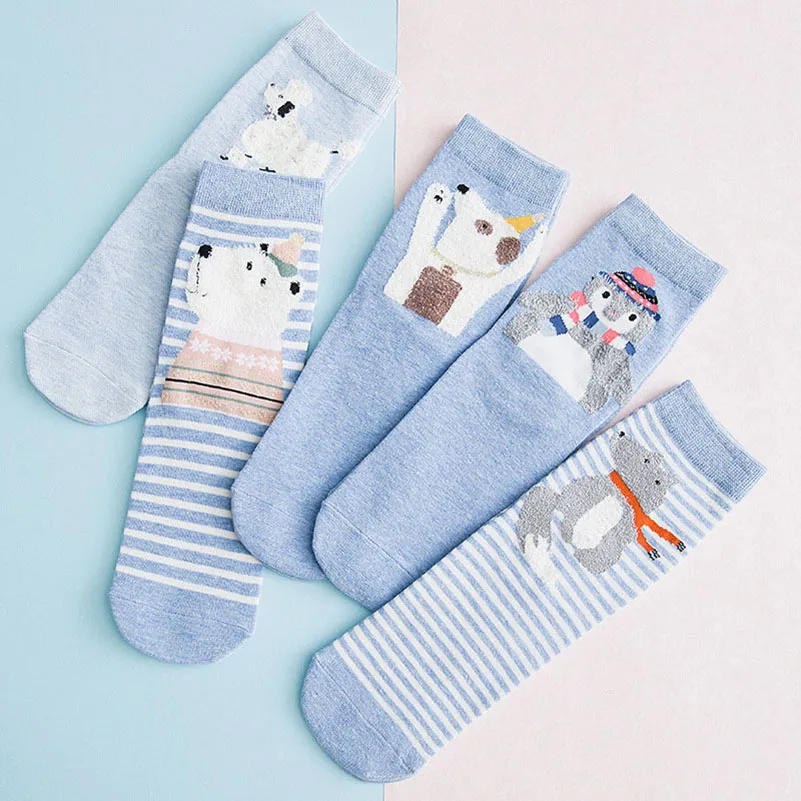 5 пар, женские хлопковые носки с милыми животными, женские носки, Meias, 3D носки, Calcetines Mujer, теплые носки на осень и зиму, женские носки для девочек - Цвет: E
