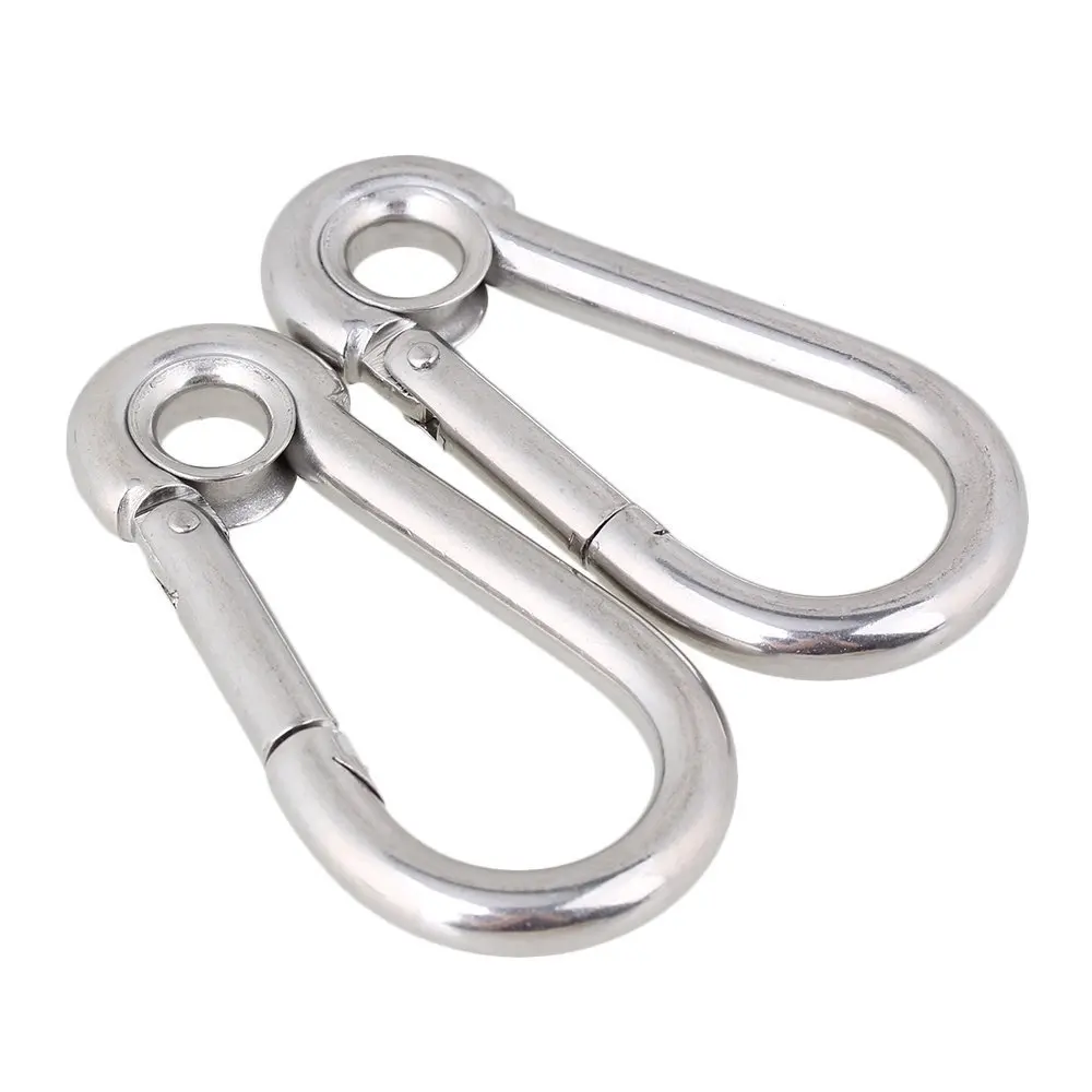 

304 Stainless Steel Silver M8 x 80mm Carabiner Spring Camping Climbing Secure Lock Snap Hook Eyelet Link Pack of 2