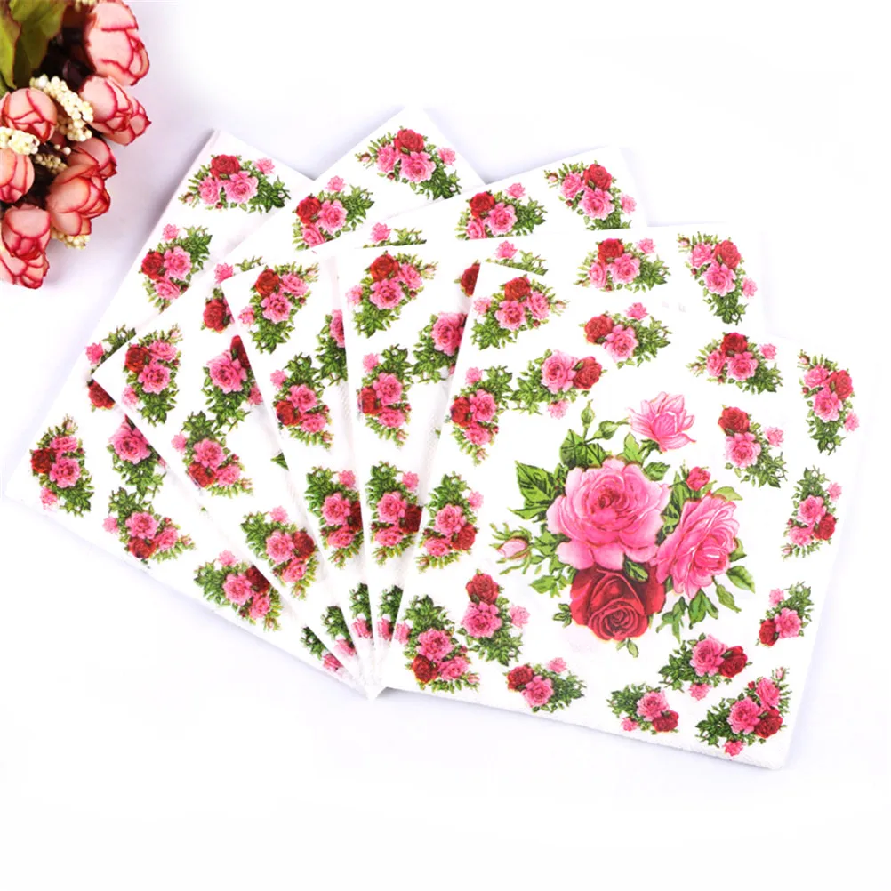 

20pcs Printed Flower Rose Table Napkins Paper Tissue Servilletas Decoupage Vintage Pink Wedding Birthday Party Decoration