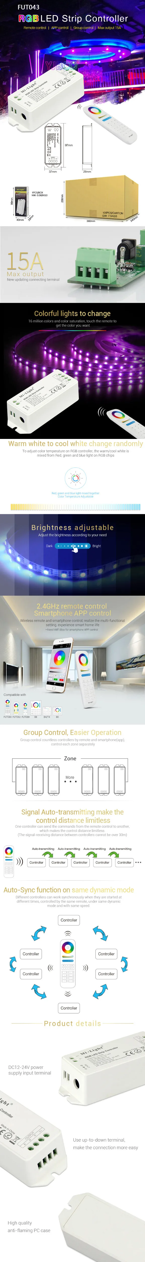 Mi. Светильник RGB/RGBW/RGB+ CCT контроллер светодиодной ленты 12 В~ 24 В 2,4 г Беспроводной Wi-Fi приложение умная панель Дистанционное выключение светильник ti mi ng диммер