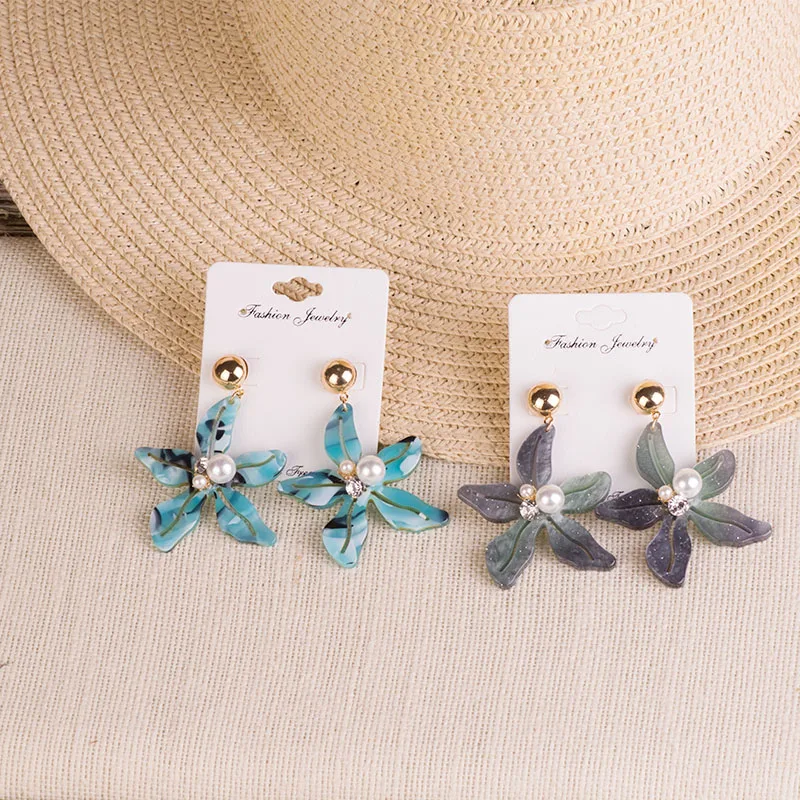 GuanLong Trendy Big Acrylic Drop Earrings for Women 2018 Statement Imitation pearl Earrings Fashion Jewelry Dangle Flower Brincos (5)