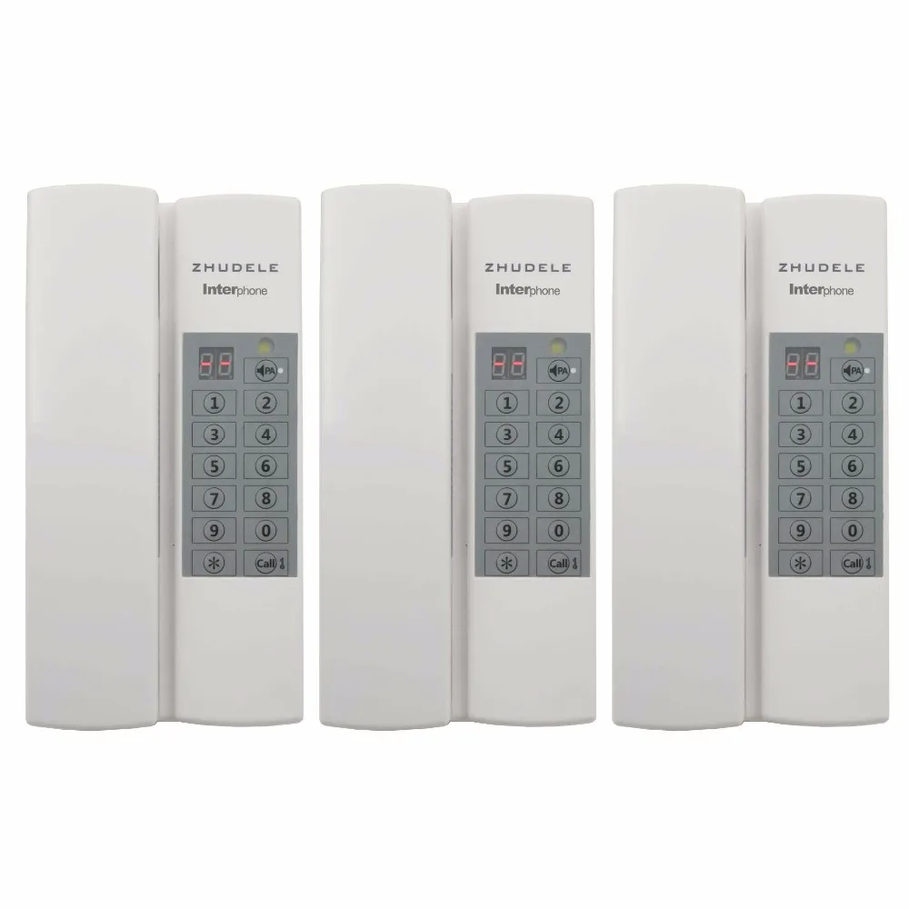 

ZHUDELE Top quality home security Interphone 3 handles, safe audio door phone /intercom system 99 handle extenable+Power supply