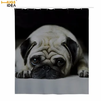 

HUGSIDEA High Quality Pug Dog Animal Print Shower Curtain Washable Bath Decor Bathroom Curtain Polyester Fabric Textile 1PC
