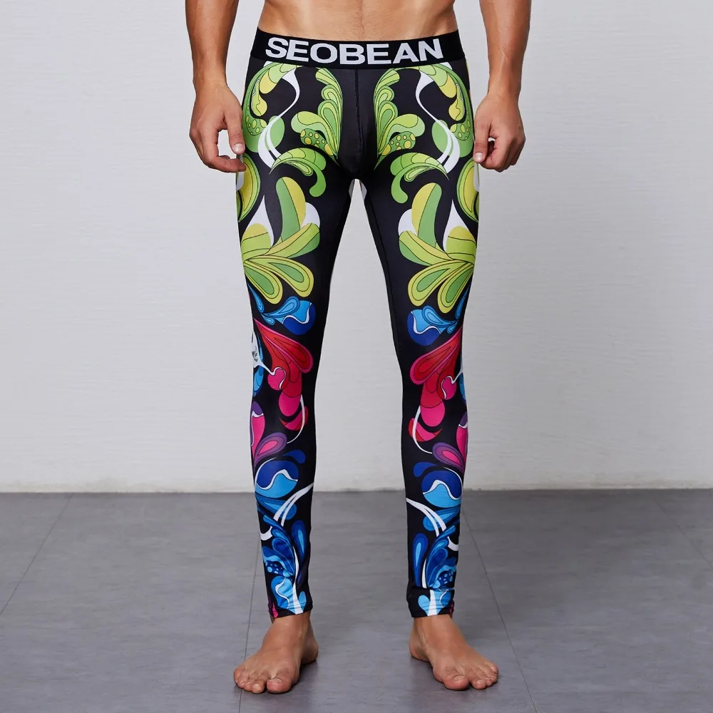 

Men's long Johns Floral Long Tight Leggings Pants Men Thermal Underwear sexy flex pattern Long johns Thermal Underpants SEOBEAN
