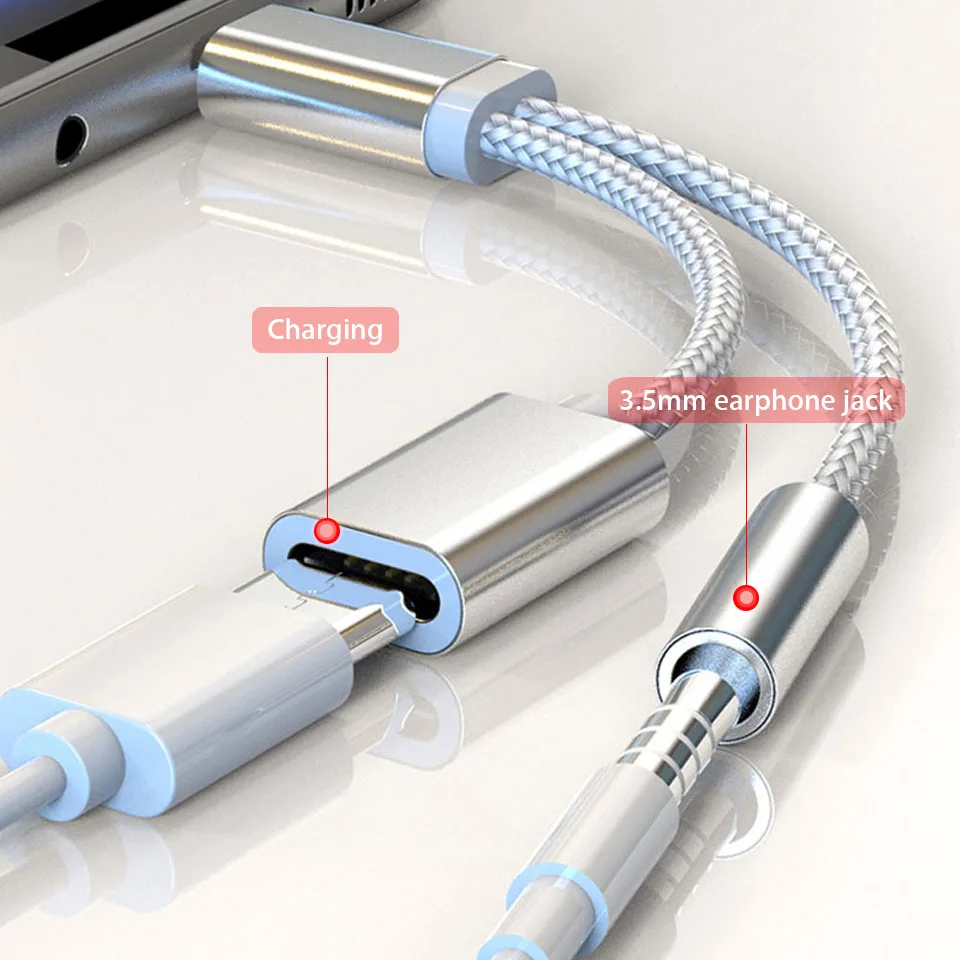 Usb type C до 3,5 мм адаптер для наушников конвертер 2 в 1 Aux аудио кабель для Xiaomi Redmi 8 8A Nokia 8,1 Oneplus 7T Pro