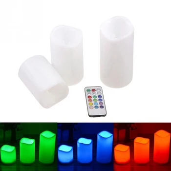 

3pcs/lot Romantic colors changing Remote control ivory candle LED Wax Candles With Timer for Holiday party wedding Decoration