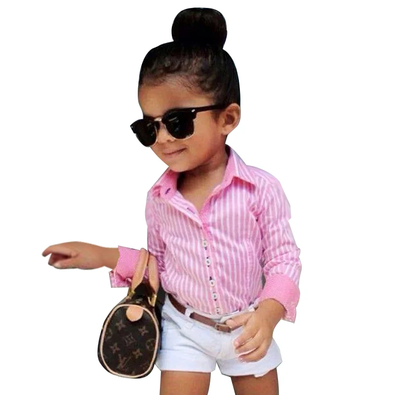 

2018 Summer Girls Clothing Sets Brand Long Sleeve Striped Shirts+White Shorts Pants 2pcs Baby Girl Clothes Set Kids Suits