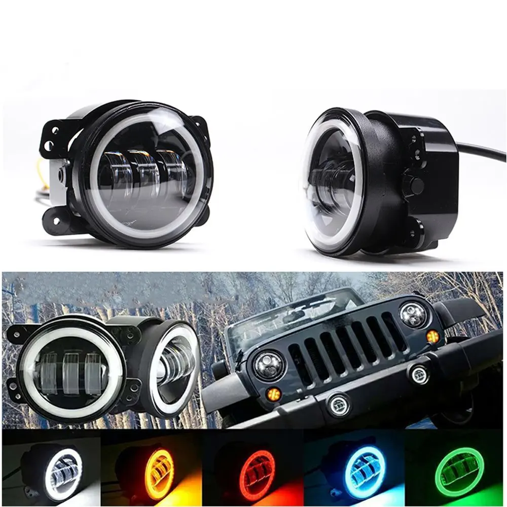 2PCS DOT 4Inch Round Wrangler Led Fog Lights 30W 6000K White Halo Ring DRL Off Road