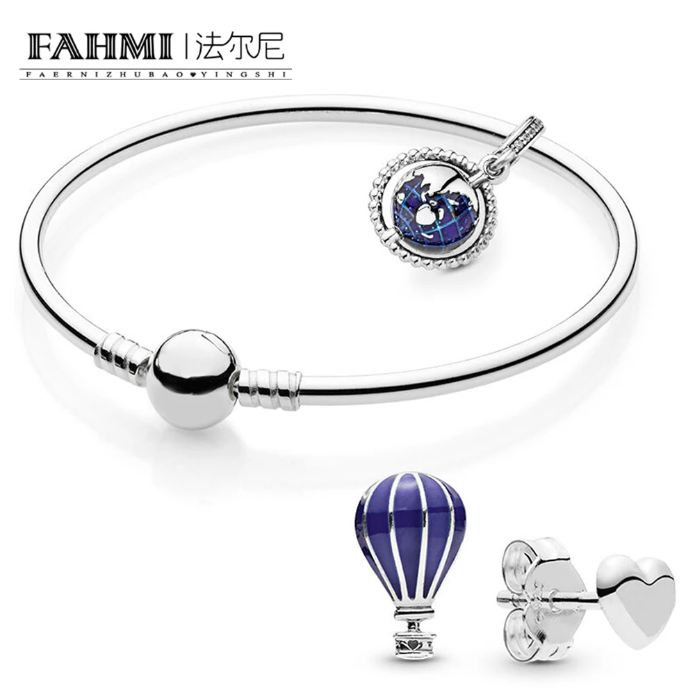 

FAHMI 100% 925 Sterling Silver 2019 Summer RAU0619 TRAVEL THE GLOBE BRACELET AND Air Balloon EARRING SET Wedding Jewelry