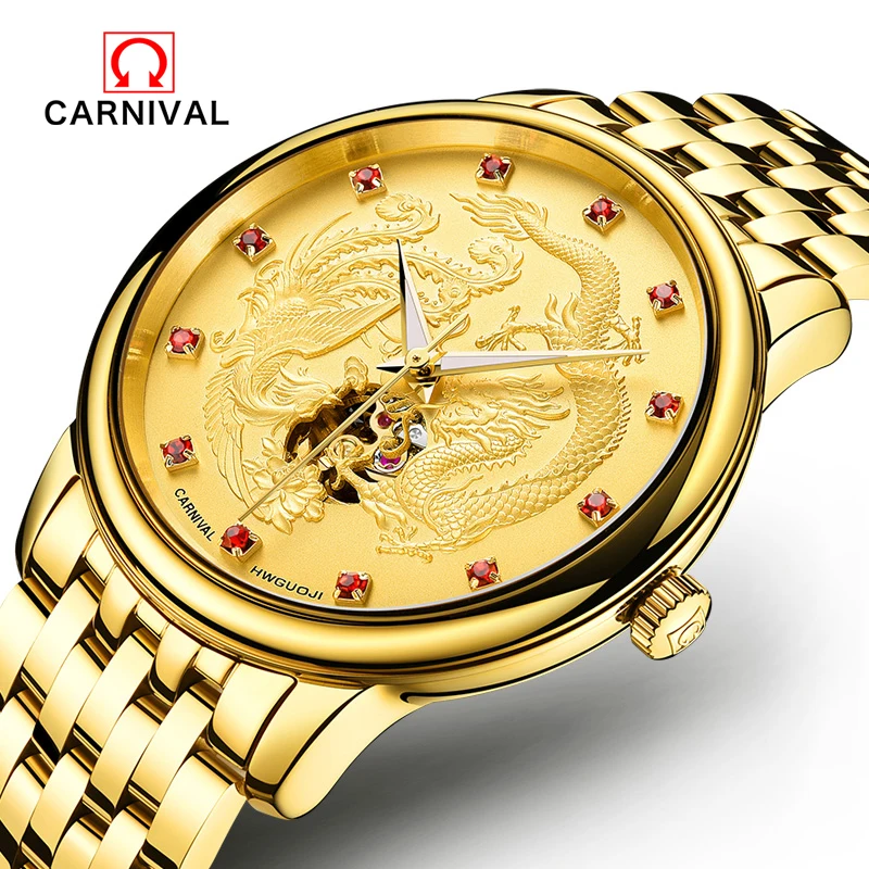 relogio masculino Genuine CARNIVAL Mens Watches Top Brand Luxury Gold