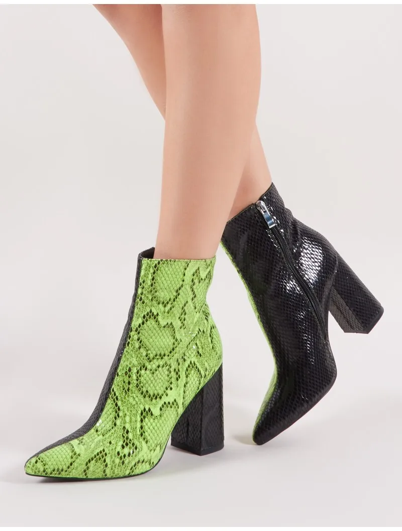 Новинка; ботинки «Челси»; коллекция года; женские ботинки на молнии; ботильоны со змеиным принтом на квадратном каблуке; модная пикантная женская обувь с острым носком; yellow32-43