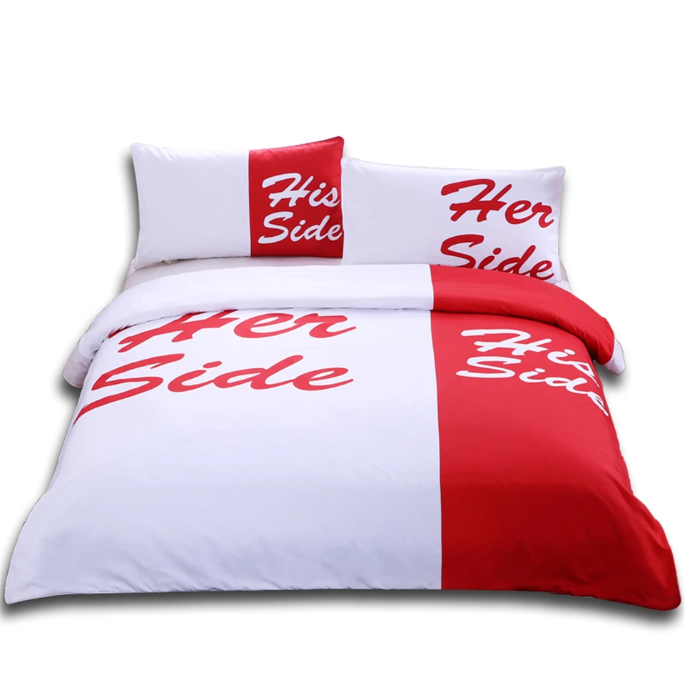 Free shipping gift red white her side his side words bedding Set Quilt