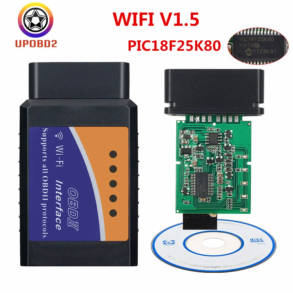 Super Mini OBDII ELM327 WIFI V1.5 25K80 Chip Auto Code Reader elm 327 1.5 obd 2 WiFi 12V Car Scanner For IOS Android Windows