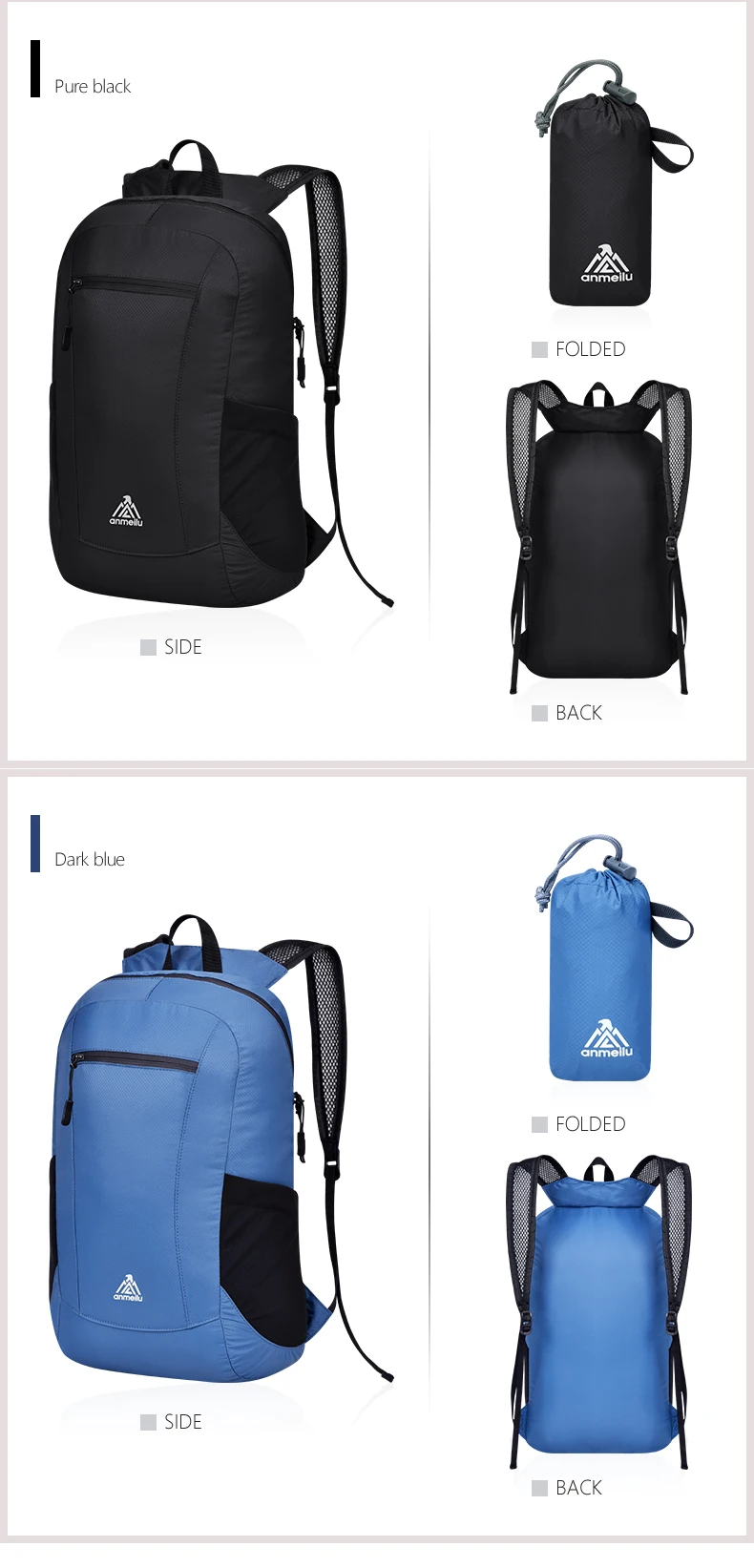 15л складной рюкзак Ультра-светильник, водонепроницаемый портативный походный рюкзак для мужчин и женщин, кожаная посылка, сумки для путешествий и альпинизма на открытом воздухе
