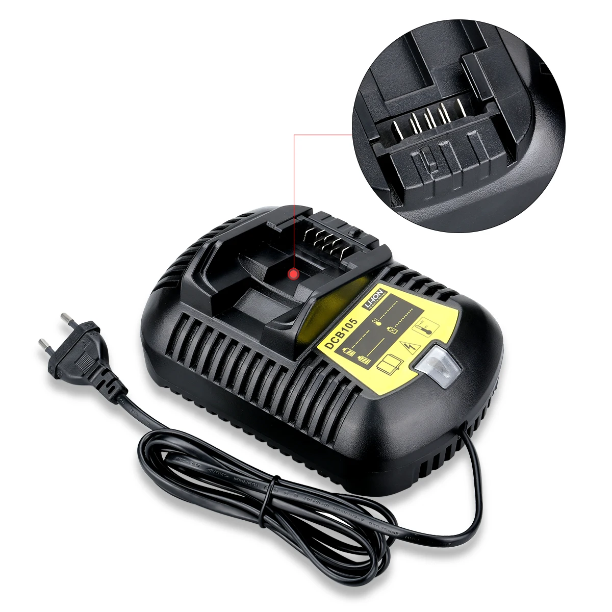 Floureon Li-Ion Battery Charger 3A Max for Dewalt 10.8V 12V 14.4V 18V 20V DCB105 DCB101 Battery EU Plug