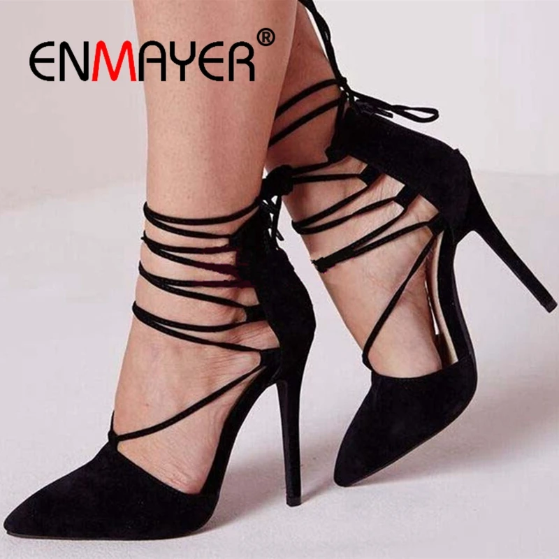 

ENMAYER Thin Heels High Heel Shoes Womens Shoes Zapatos Mujer Tacon Pumps Woman Shoes Size 34-43 ZYL2515