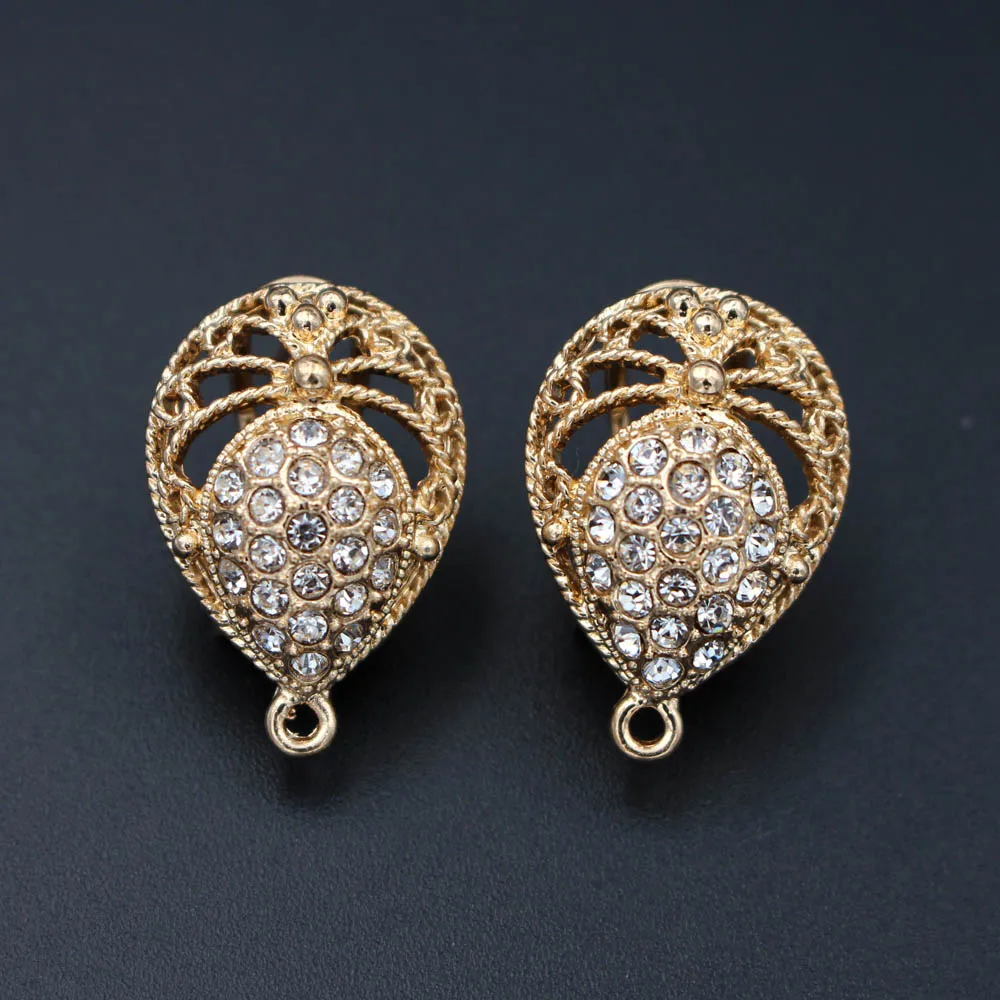 Metal Clip Earring Post with Connectors Loop Drop Paved CZ DIY Findings